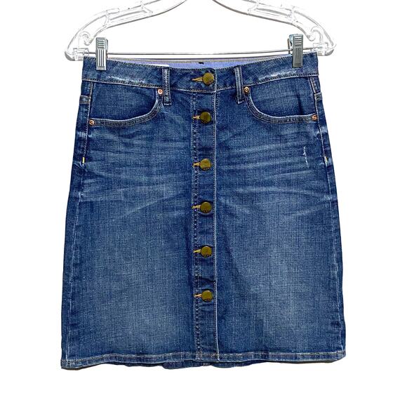 Gap 1969 Denim Jean Skirt Button Front Distressed Stretch Womens 24 00 Y2K 2010 - Picture 1 of 8